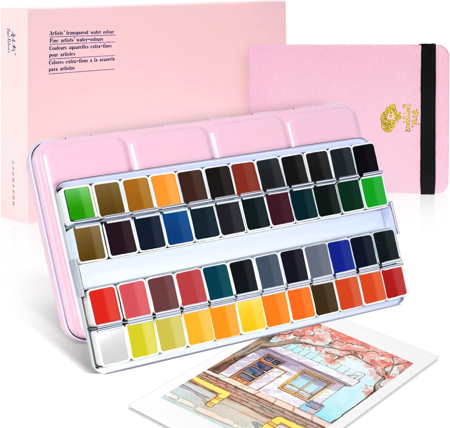 Watercolor Paint Artist Grade, 48 Colors Watercolor Paints Set Solid Cakes with Palette and Watercolor Journal 100% Cotton Hot Press For Artists Painters