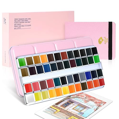 Paul Rubens Watercolor Paint Artist Grade, 48 Colors Watercolor Paints Set Solid Cakes with Palette and Watercolor Journal 100% Cotton Hot Press For Artists Painters
