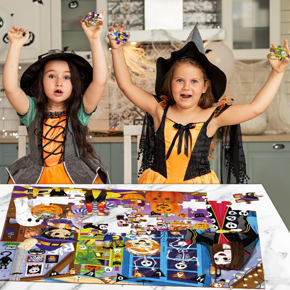 Halloween Jigsaw Puzzles 100 Pieces Costume Party Colorful Puzzle for Family Game Gift, 27.5 x 19.7 Inch