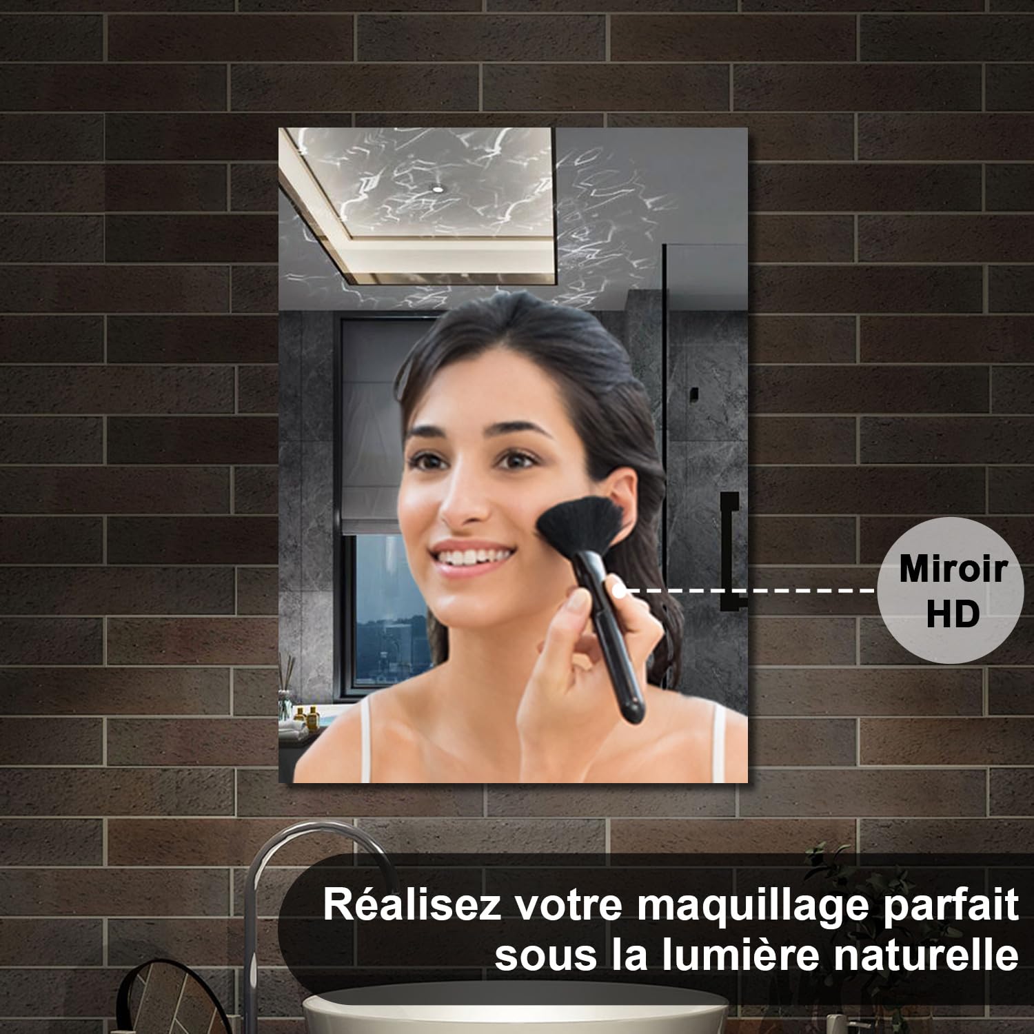 AICA Armoire de Toilette Mural avec Miroir et Rangement - Moderne, Anthracite, 60x70 cm