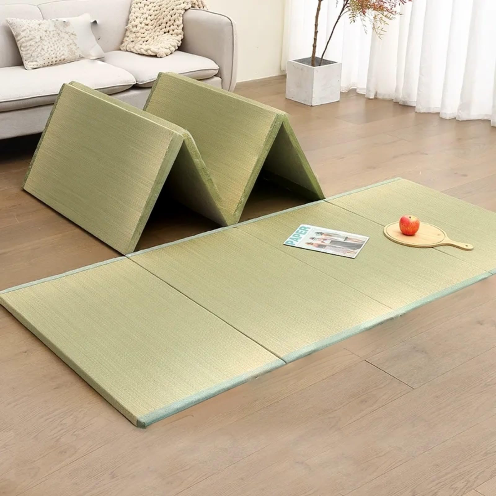 Tatami Japonais,en Herbe Naturelle Bon pour Le Dos des épaules Tatami Pliable,Pliable pour La Méditation du Sommeil Yoga Et La Zen Matelas Japonais(Size:90x200x3.5cm)