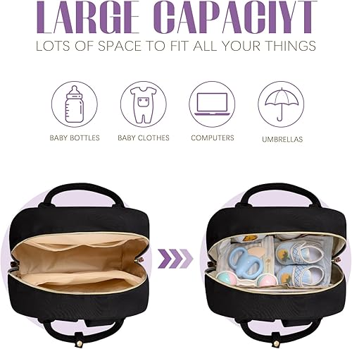 Miniatura 2 de Mochila para pañales, esenciales para bebés, mochila impermeable multifunción con correas para cochecito y estuche para chupete, Negro -, Mochilas