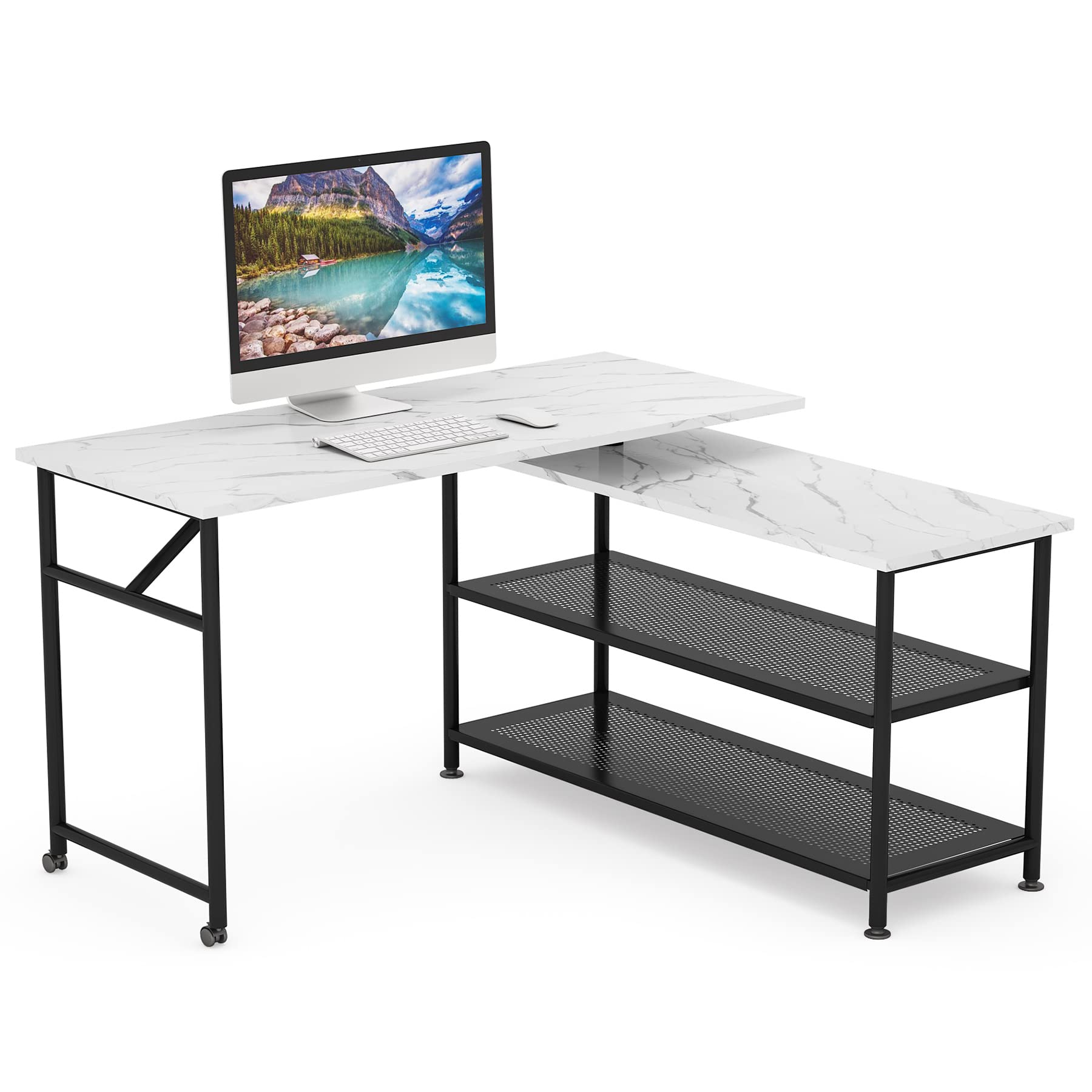 Buy Tribesigns Faux Marble LShaped Desk with Storage Shelves, 360
