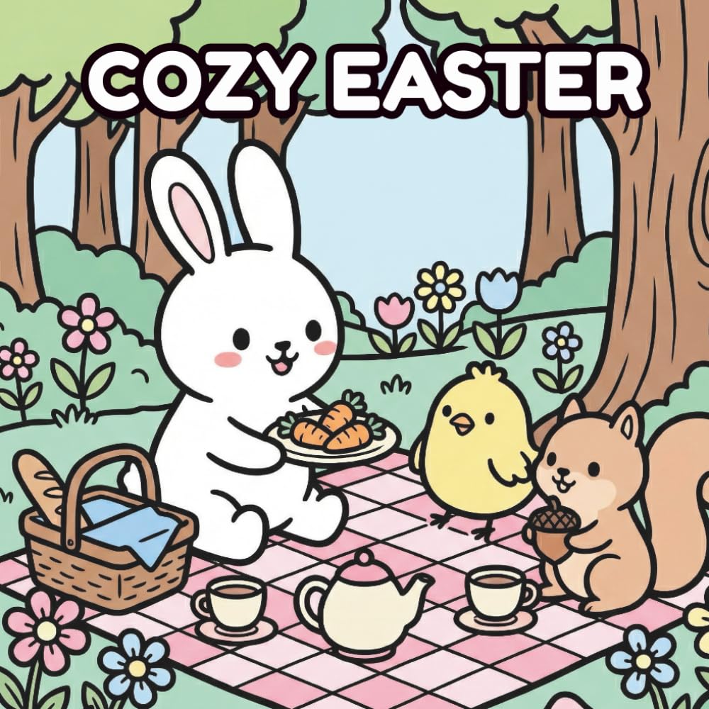 Cozy Easter: Bold and Easy Coloring Book for Adults, Teens and Kids - A Super Cute Spring Adventure with Bunnies and Friends for Relaxation, Stress Relief and Fun
