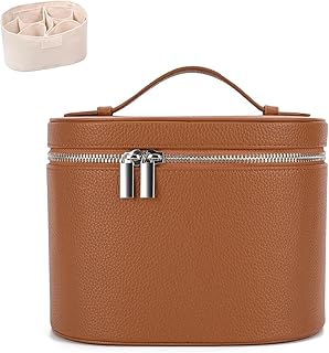 MAGAUSVZVK Neceser de Maquillaje de Cuero con Compartimentos, Neceser de Viaje marrón for Mujer, Organizador de Maquillaje Paralelo con Divisor Desmontable.