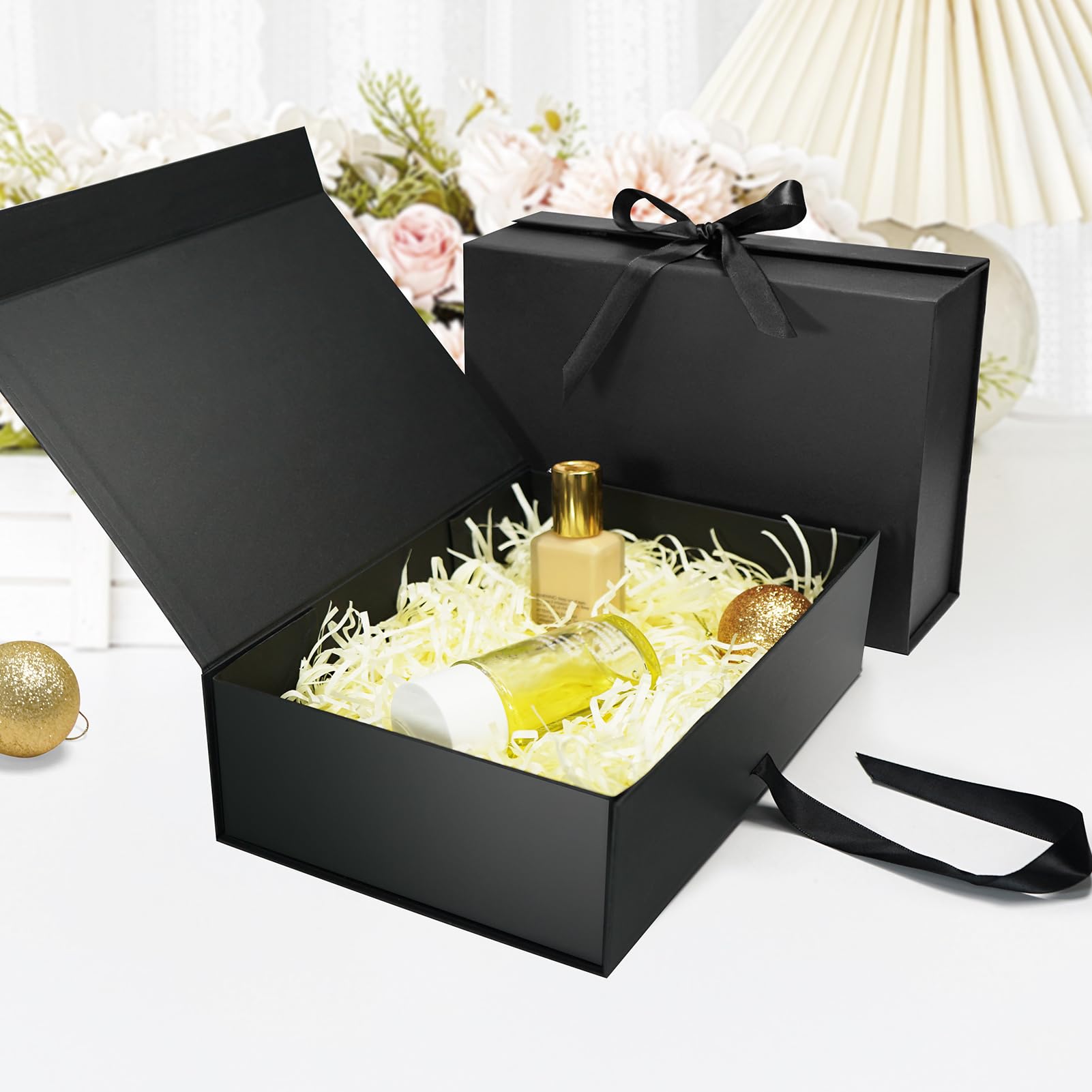 10 Stück Elegante Geschenkboxen Mit Deckel, 26,7x19,8x7,9 Cm, Schwarz Mit Goldrand – Perfekt Für Brautjungfern-Geschenke, Hochzeit & Geburtstag