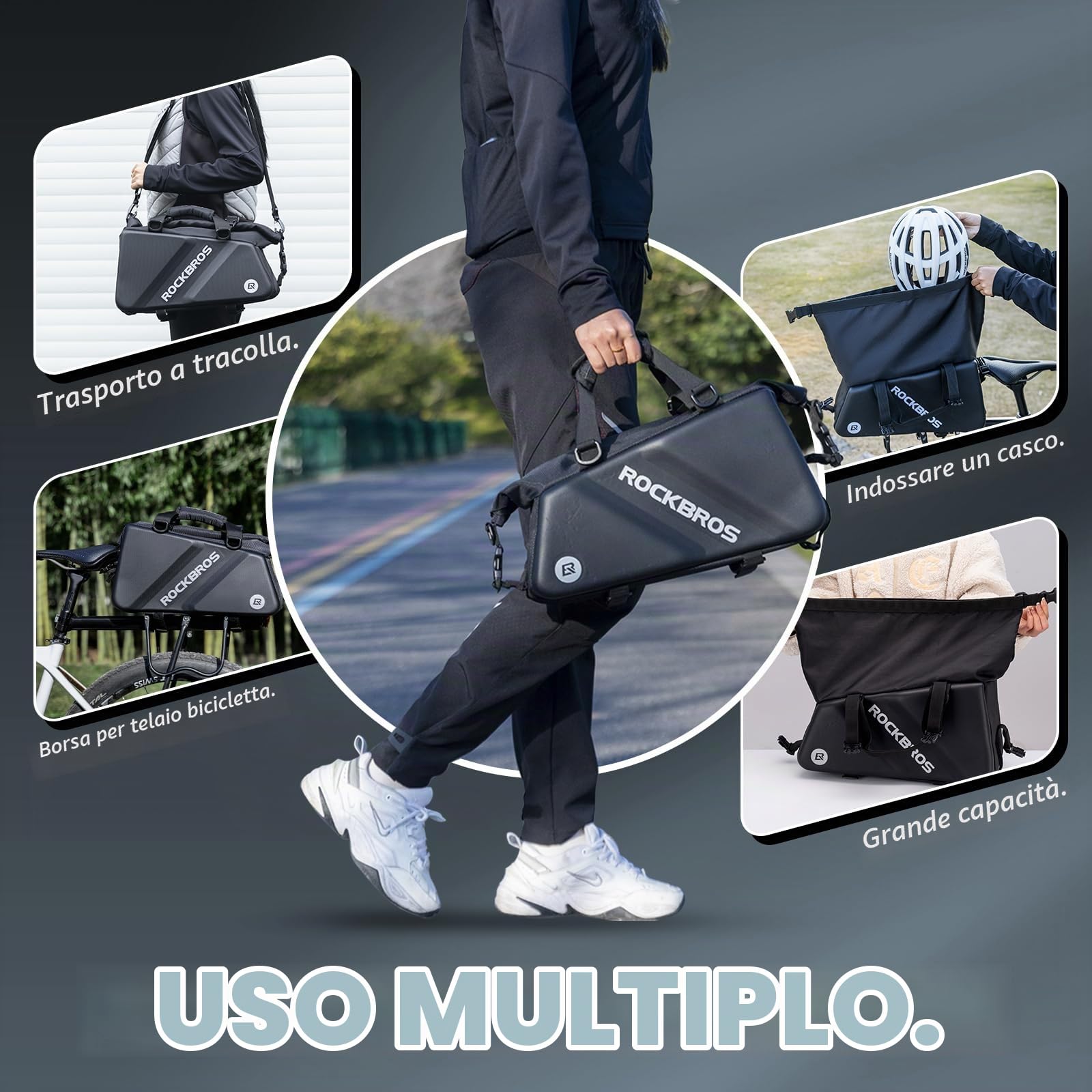 ROCKBROS Borsa Bici Posteriore, Borsa per Portapacchi Bici, Bagagli per Bicicletta, Borsa Posteriore MTB, Borsa Multifunzionale Ciclismo, Grande Capacità 11.6L