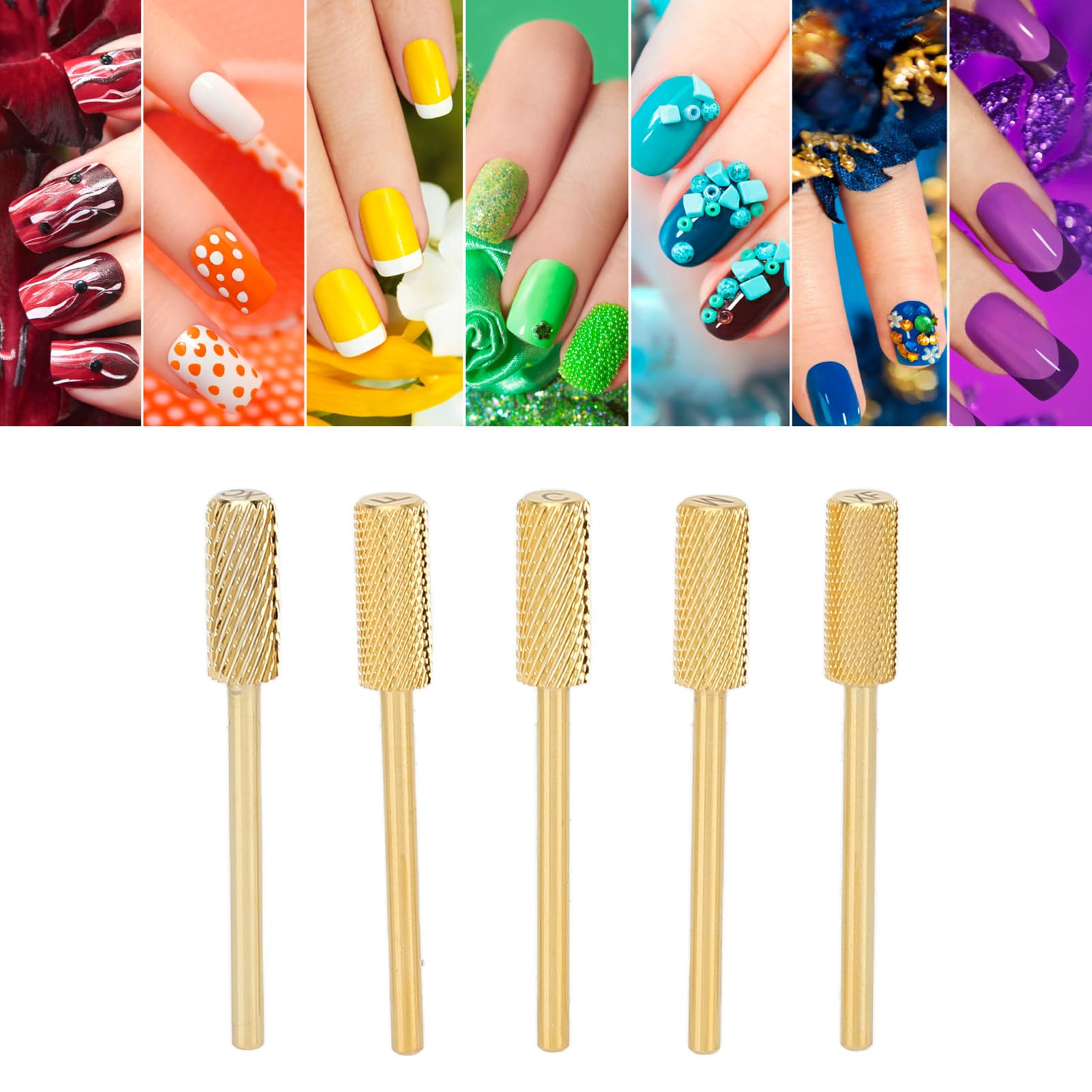 Juego de 5 brocas de barril para uñas con cabeza pequeña para pulir las uñas, pulido de acero al tungsteno y acero al tungsteno para manicura y pedicura
