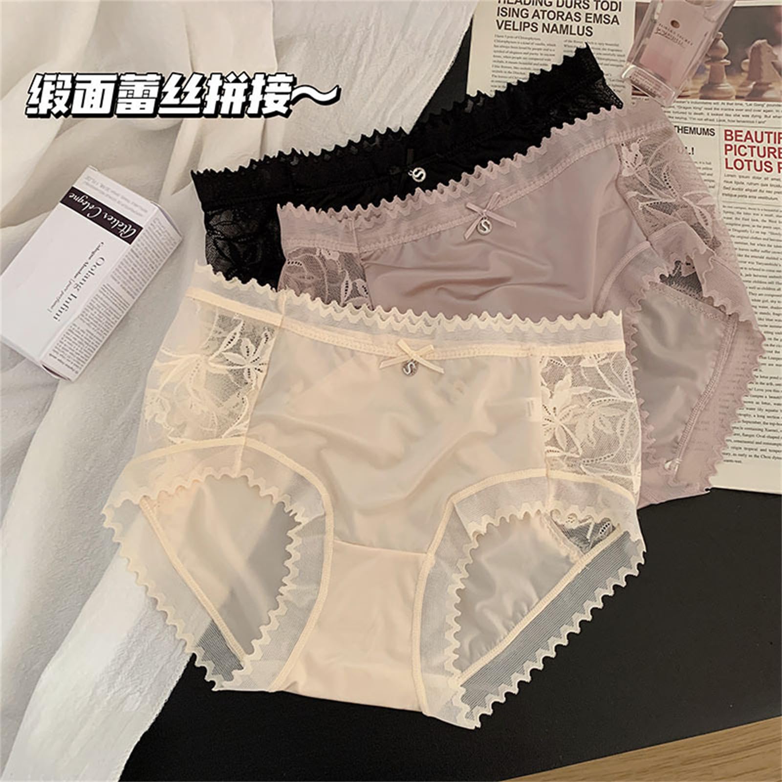 Mutandine A Vita Alta Donna in Biancheria Intima in Pizzo da 5 Pacchetti per Donne, Slip di Seta A Gelso di Lusso in Raso, Sottile E Traspirante