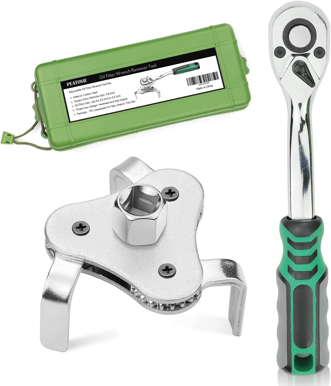 Universal Oil Filter Wrench and Adjustable 3 Jaw Oil Filter Wrench Remover Use from 2.5 inch to 4.5 inch(6.34cm to 11.42cm) with Storage Case - 3PCS