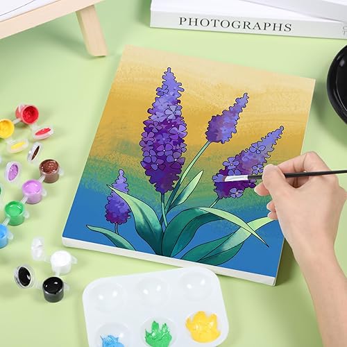 Miniatura 9 de VOCHIC Paquete de 8 lienzos predibujados para pintar para adultos, suministros de fiesta para sorbos y pinturas, juego de pintura en lienzo para