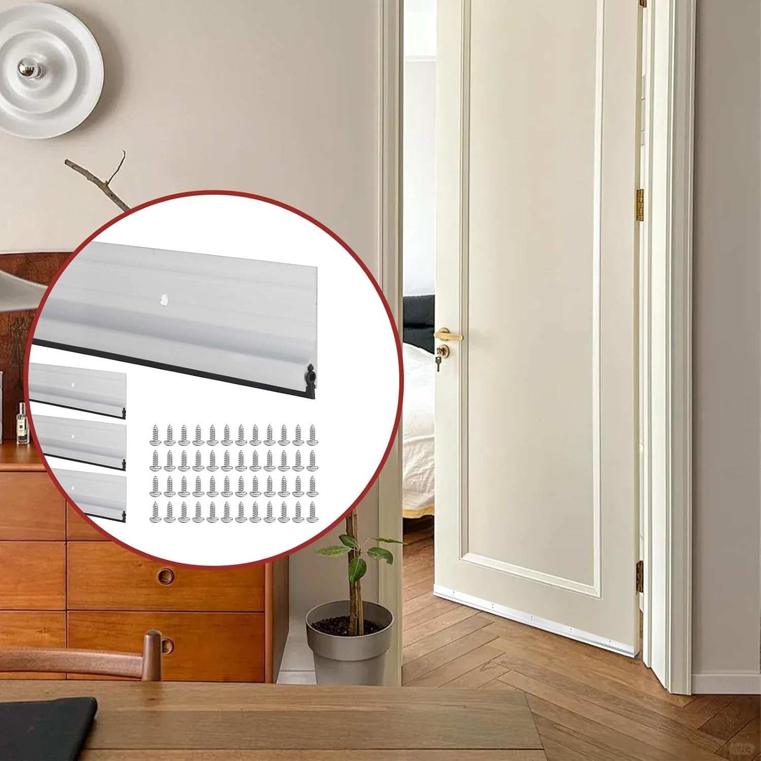 4 Pack 36 Inch Metal Door Draft Stopper, All-Season Door Sweeps for Bottom of Exterior and Interior Doors, Doors Seal Dust Noise Cold Air Insulation Weatherproof (Silver)