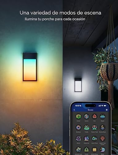 Miniatura 6 de Govee Lámpara de pared para exteriores, 1500 lúmenes, luces inteligentes RGBIC para porche al aire libre con 45 modos de escena, impermeable IP65