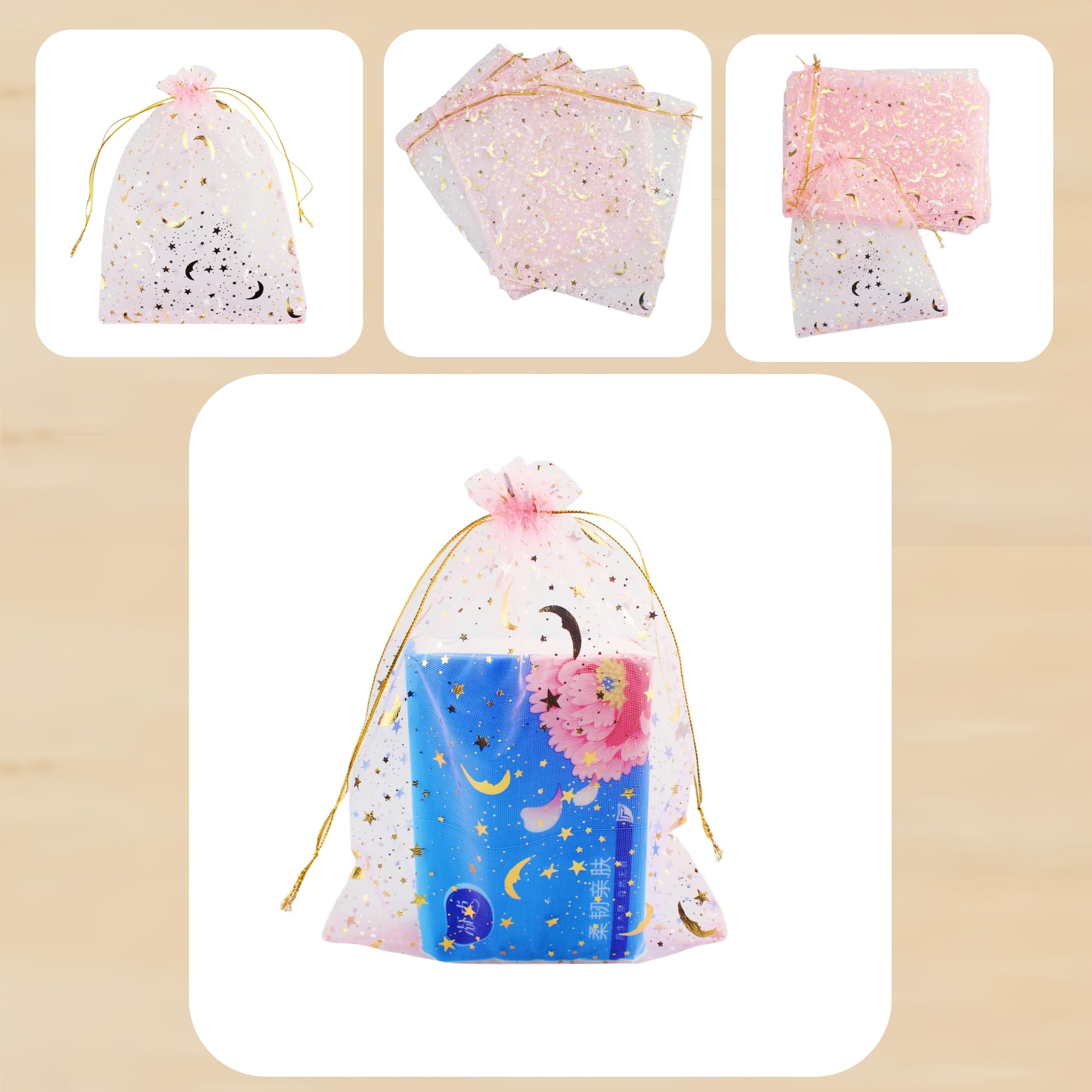 Qianhailizz 100 Lune étoile En Organza Bijoux Pochette Cadeau Candy