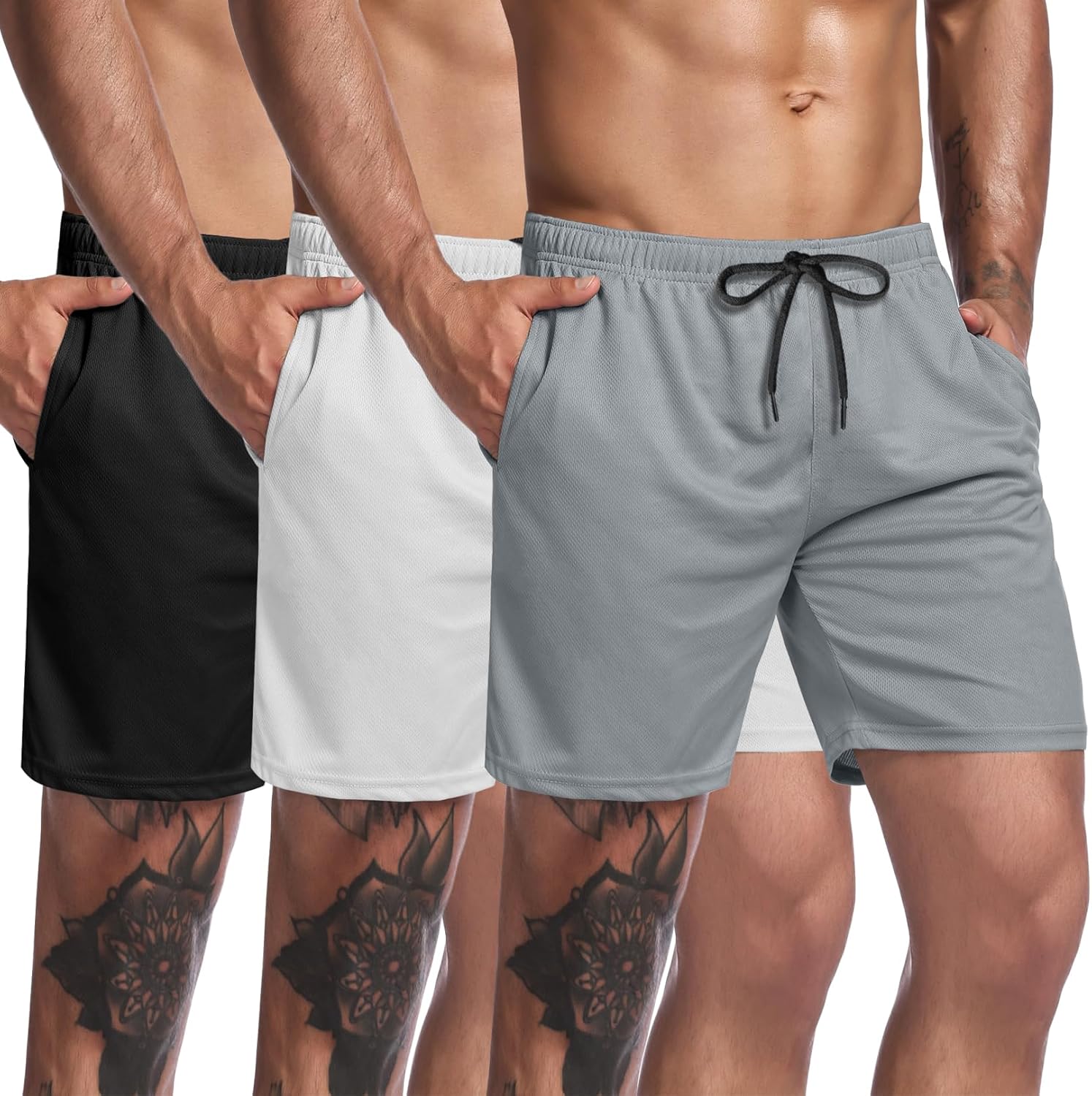 COOFANDY Men's 3 Pack Workout Gym Shorts Mesh Athletic Shorts Lightweight Bodybuilding Training Short Pants with Pockets