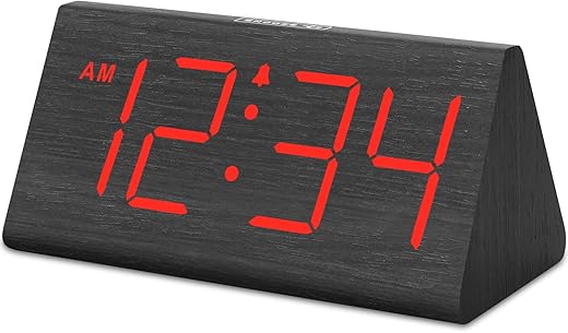 Dream Sky Wooden Digital Alarm Clocks for Bedrooms Electric Desk Clock with Large Red Numbers, USB