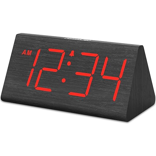 Dream Sky Wooden Digital Alarm Clocks for Bedrooms Electric Desk Clock with Large Red Numbers, USB
