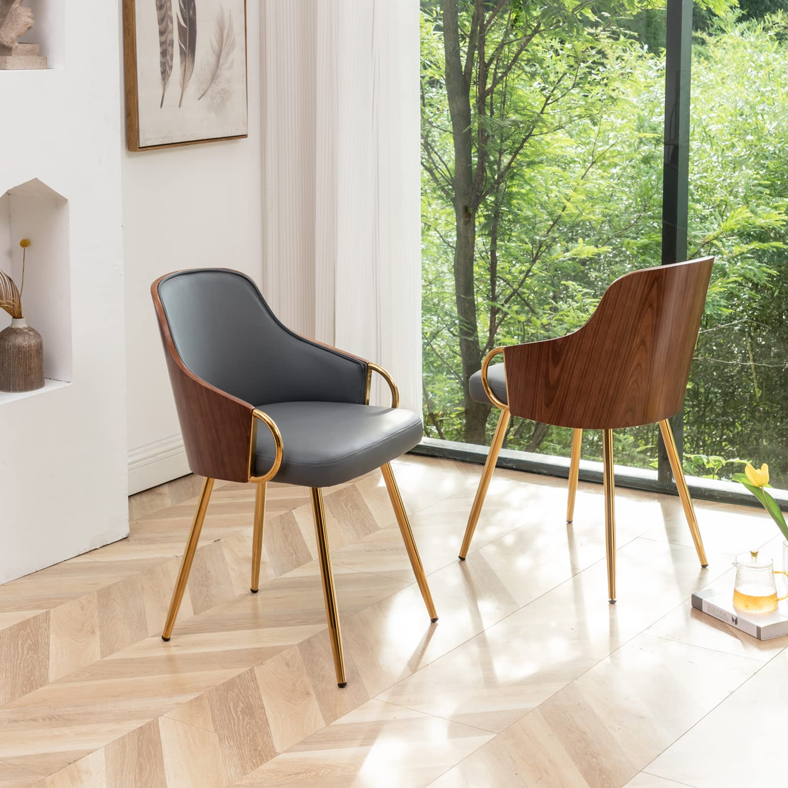 Buy Bentwood Dining Chair,Mid Century Modern Desk Chair,Faux Leather