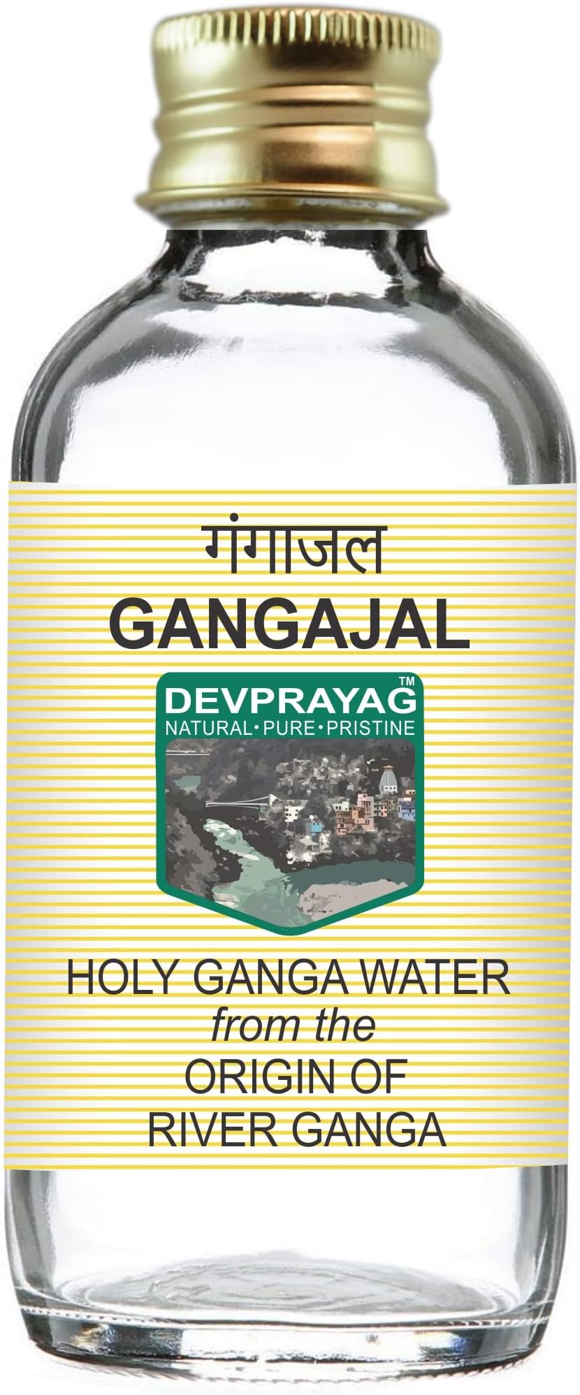 Devprayag Gangajal Holy Ganga Water from The Origin or Beginning of River Ganga at Devprayag in Clear Glass Bottle 100ml - Ganga jal for Puja (Pooja) and Rituals.