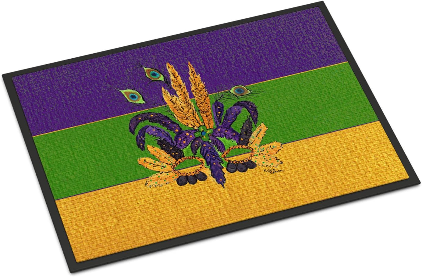 Caroline's Treasures 8387MAT Mardi Gras Mask Doormat 18x27 Front Door Mat Indoor Outdoor Rugs for Entryway, Non Slip Washable Low Pile, 18H X 27W