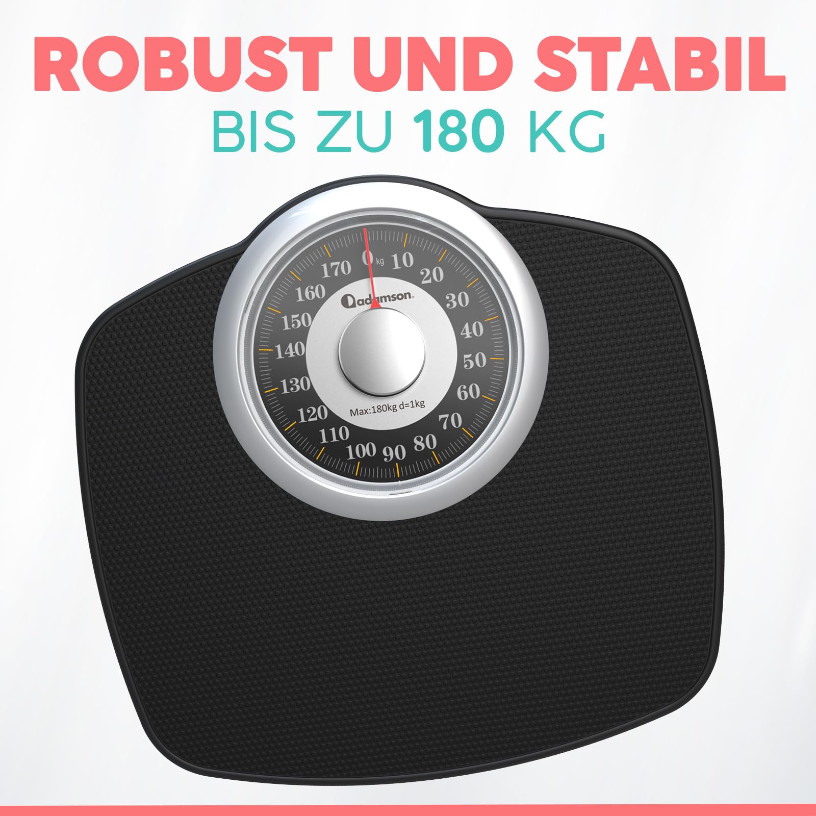 Adamson A25G Analogwaage - NEU - bis 180kg, rutschfeste Gummioberfläche, extra große Ziffern, hochpräzise Personenwaage Analog, langlebig, 20-Jahre Support für Haushalt, Schlafzimmer, Bad - Gold