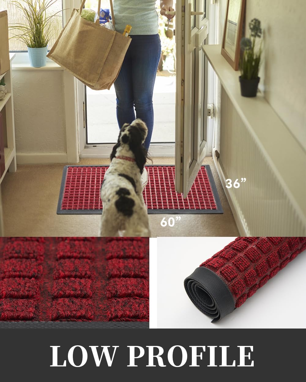 MontVoo-Door Mat Outside Entrance Outdoor Indoor Front Doormat for Entryway-Durable Rubber Backed Welcome Entry Mat Non Slip Dirt Trapper Absorbent-Red 36’’x60’’
