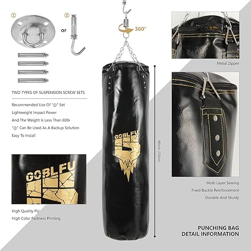 Miniatura 2 de Hanging Punching Bag for Adults, 4ft PU Heavy Unfilled Boxing Bag Set with 10OZ Boxing Gloves for Kickboxing Boxing Karate Home Gym