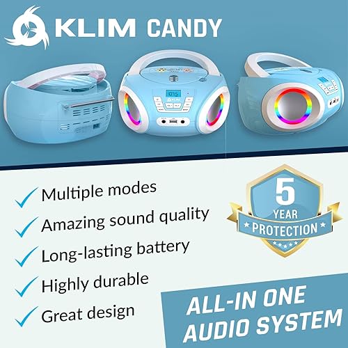 Miniatura 2 de KLIM Candy Kids - Reproductor de CD para niños, radio FM, incluye baterías, Boombox portátil, reproductor de CD para niños, con altavoces, niños