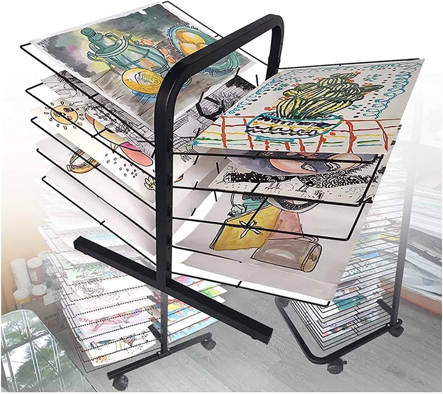 JYHHGDS Art Drying Rack for Classroom 10-Layer Art Easel Drying Rack Double-Sided Storage, Desktop Drying Rack Art Studio Education Product Drying Rack Space-Saving Shelf