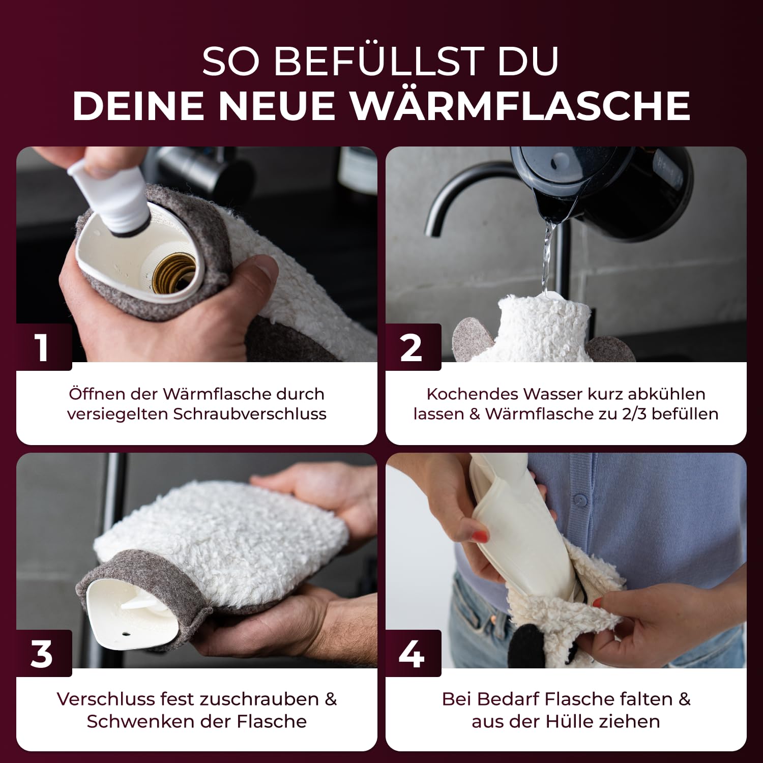 Bolsa de agua caliente con funda de algodón orgánico extrasuave, fabricada en Alemania, botella de agua caliente mullida y cálida para aliviar el dolor, Easy and Green (2,5 L de largo)