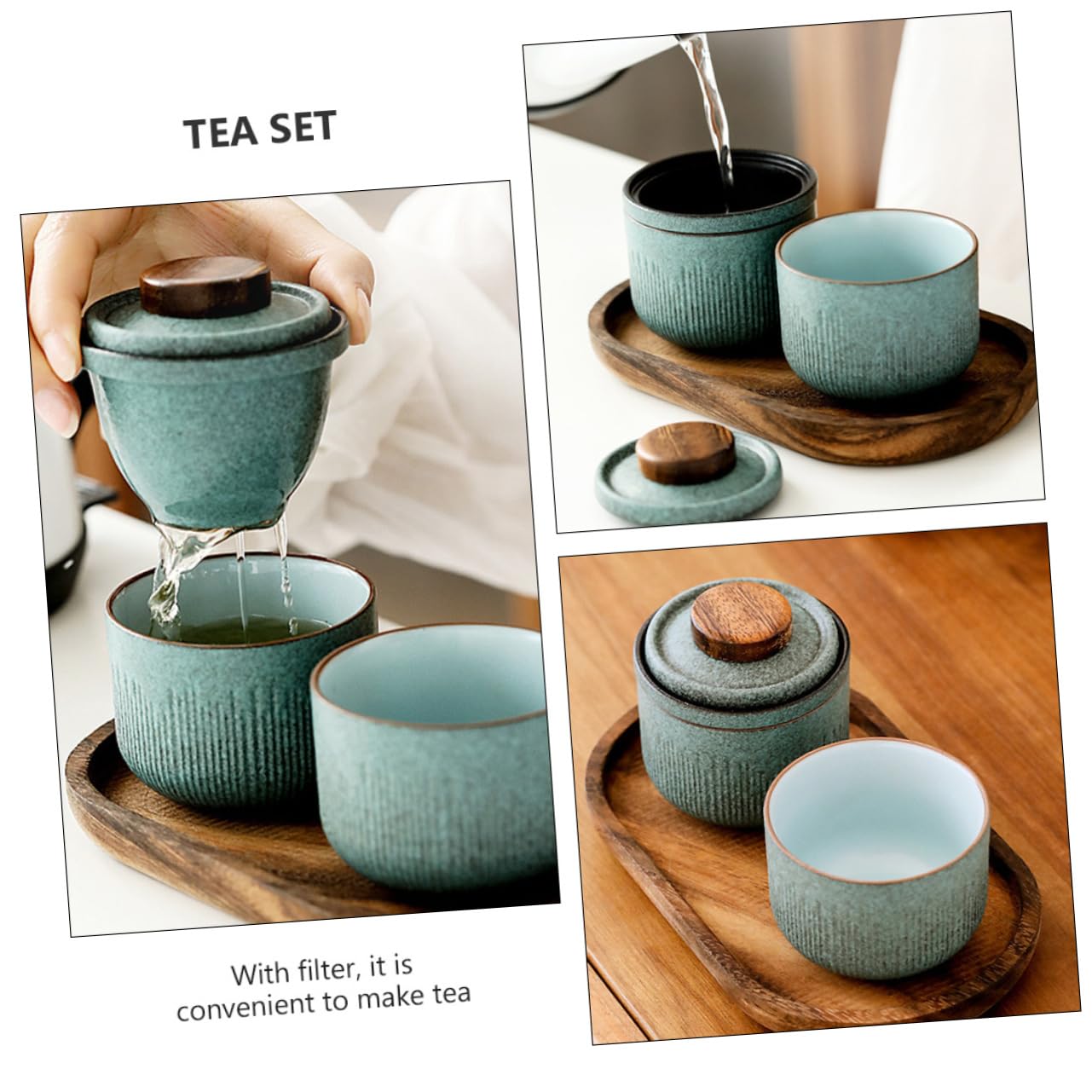 Juego de té portátil con filtro automático, tetera de cerámica para viaje.