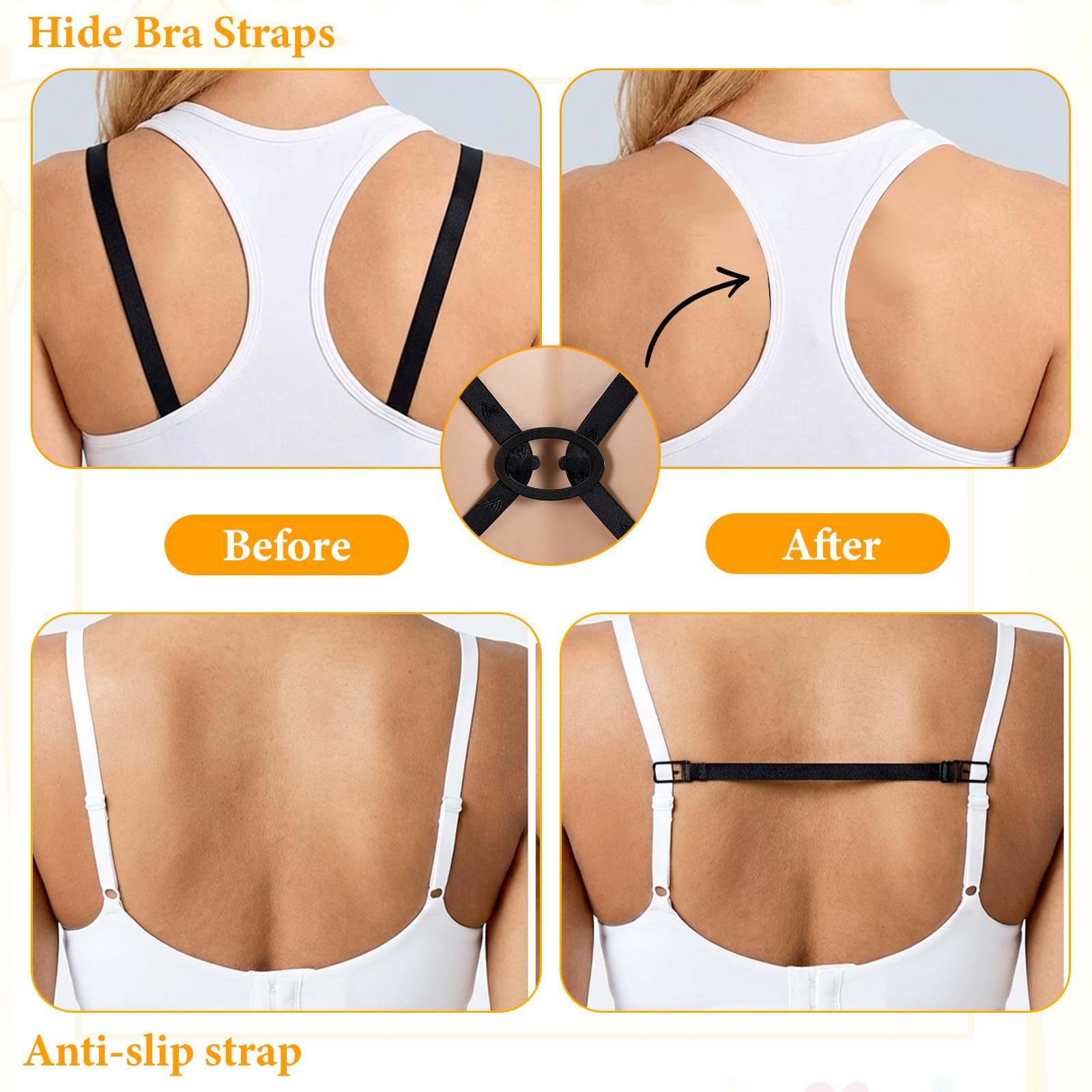 Abeillo 18 Stück Antirutsch BH Träger Clip Non Slip Strap Holder | Elastischer Verstellbarer BH-Trägerhalter Bra Strap Zubehör Hautfarbe Schwarz Weiß