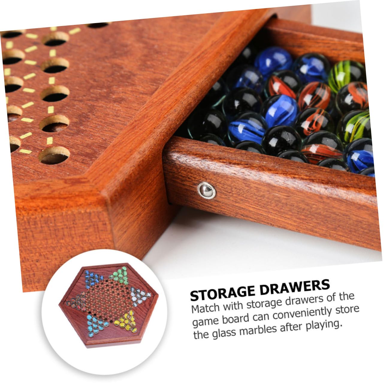 Damas Chinas de Madera Hexagonales con Cajón, 1 Juego Marrón