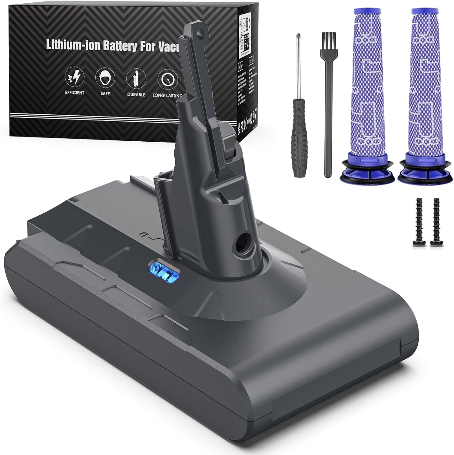 Keenstone 8000 mAh Akku für Dyson V8 SV10 Absolute Fluffy Extra Animal Plus Motorhead Pro Parquet Slim Staubsauger mit 2 Filtern, Schraubendreher und Schrauben