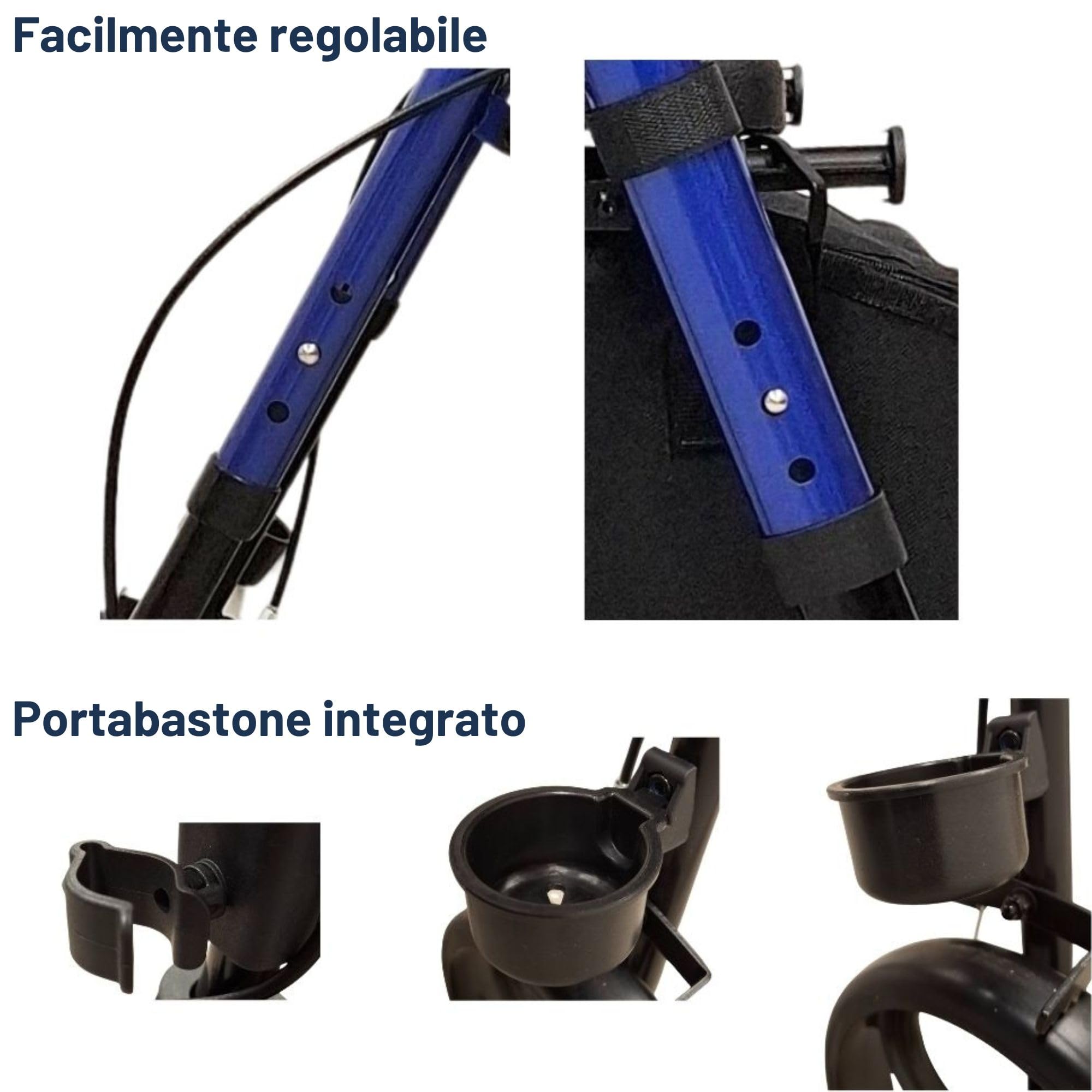 TERMIGEA RO31 - Deambulatore per Anziani con Seduta, Carrello per Anziani per Camminare Regolabile e Pieghevole in Alluminio Leggero (Portata 130KG) Dotato di Freni Classici e Freno di Stazionamento