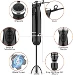 Blackcow Immersion Blender Handheld,500W Mélangeur de main électrique, Mélangeur à main électrique avec 12-Speed&Turbo, Mélangeurs de main ultra silencieux pour cuisine, Smoothie, Soupe, Nourriture bébé,Puree.Noir