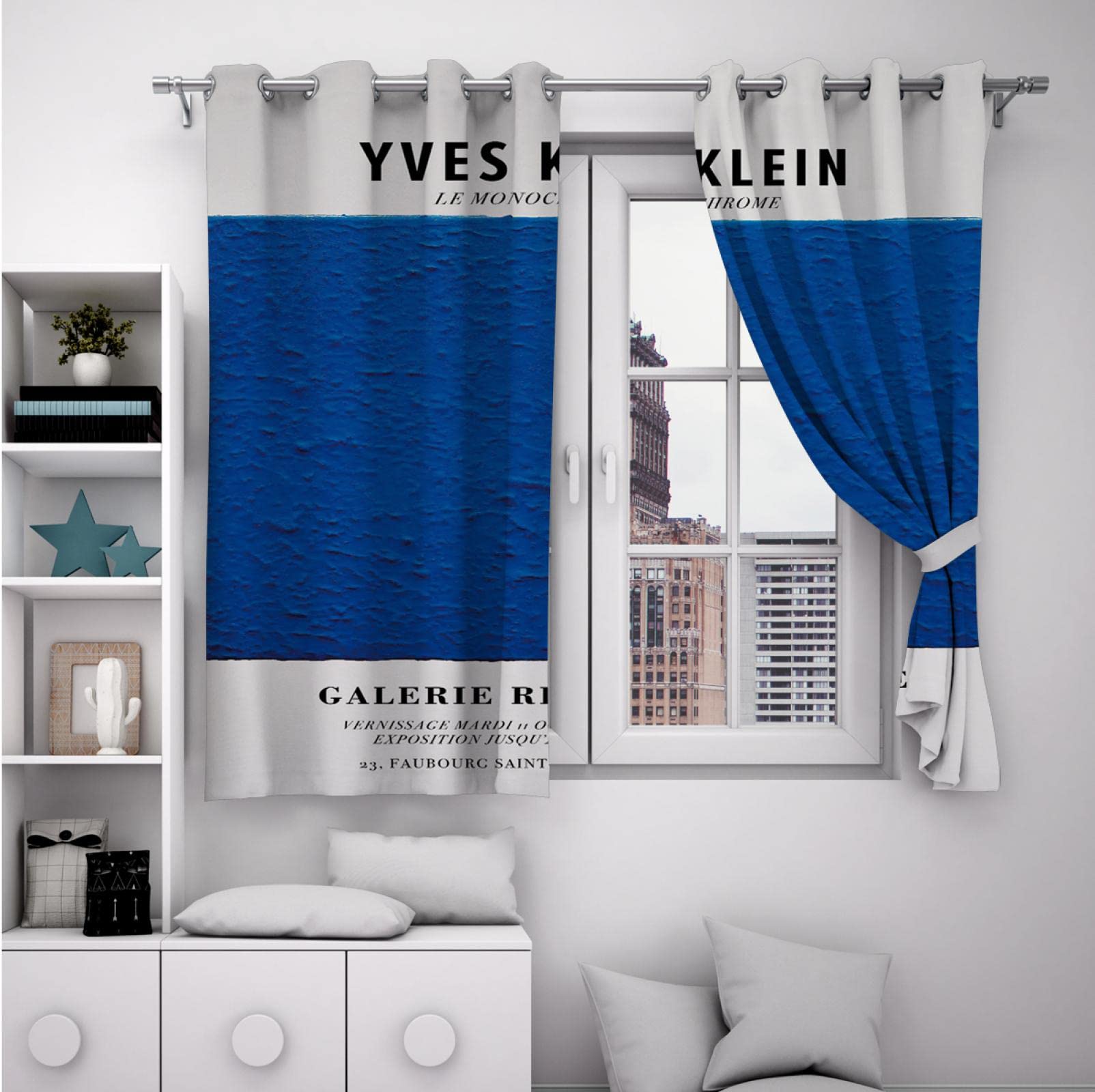 Yves Klein Blau Verdunkelung Schallschutzvorhänge für Schlafzimmer Helle Tülle Wärmeisolierter Raum Verdunkelungsvorhänge für Wohnzimmer 2X W106xL213cm