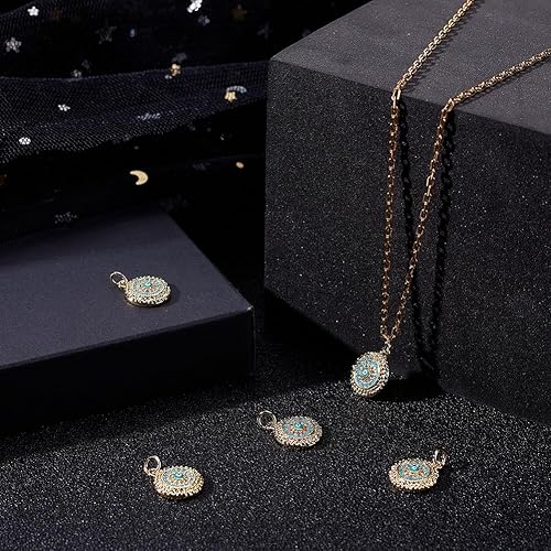Miniatura 9 de Beebeecraft 1 caja 6 dijes de mal de ojo chapado en oro de 18 quilates redondos de protección turca con cristal de circonita cúbica azul colorido