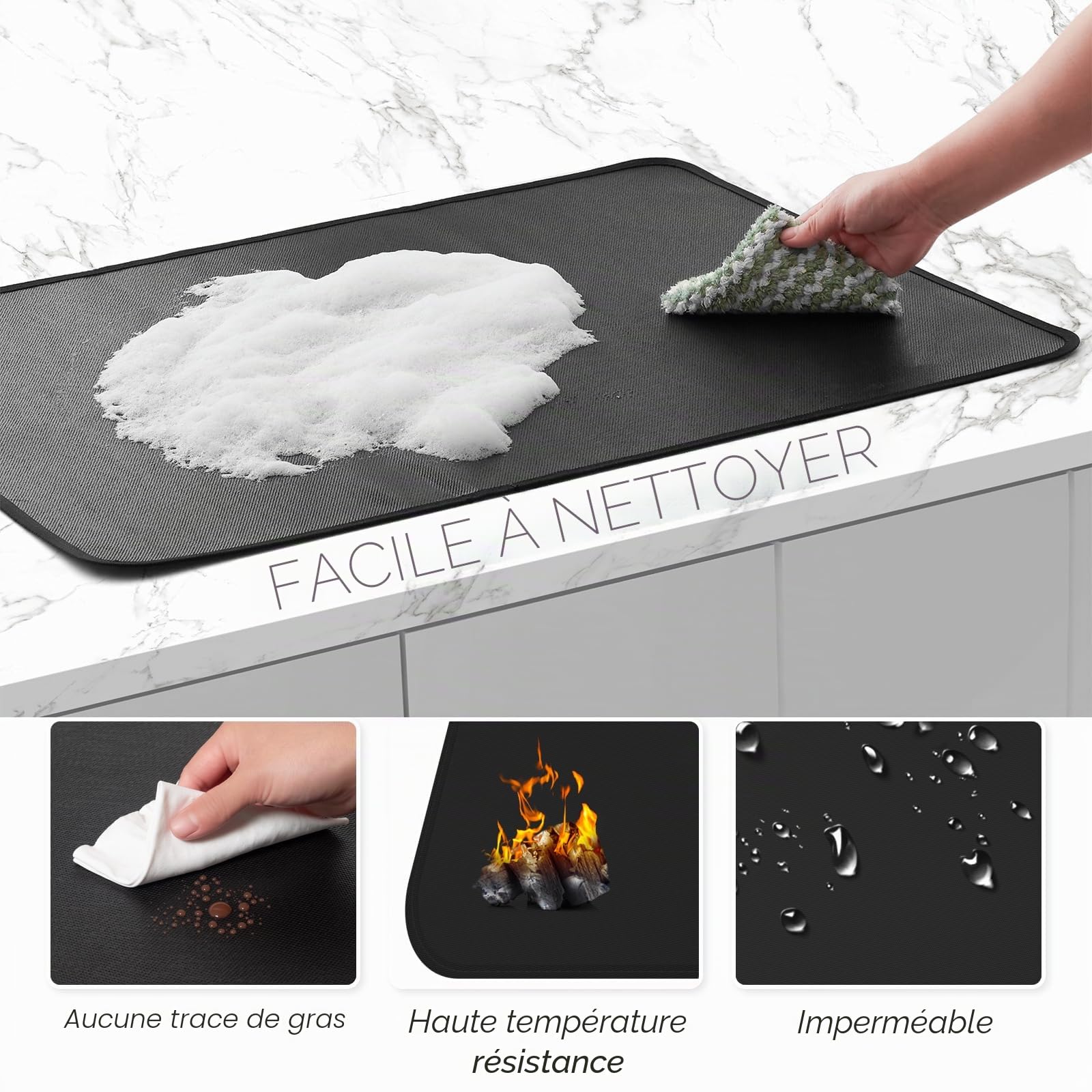 Couvre-plaque ignifuge et imperméable cuisinière électrique verre 53 x 91 cm noir