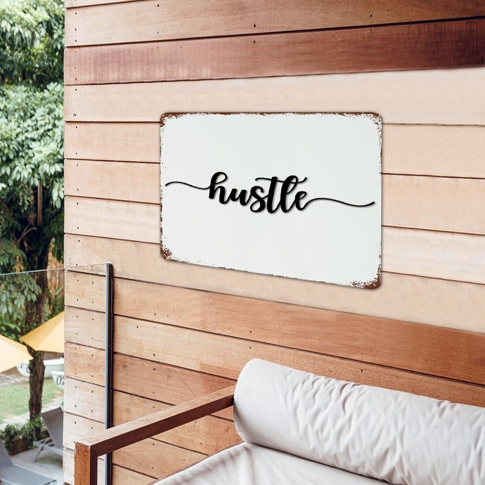 Autravelco Hustle, cartello in metallo da 30,5 x 45,7 cm, decorazione da parete, in alluminio, con monogramma, font, garage, cartelli per ingresso