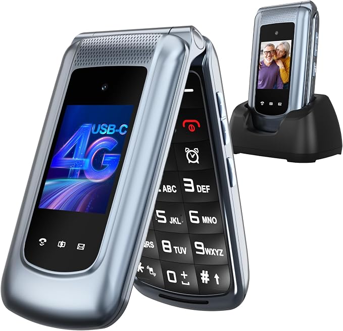 CHAKEYAKE Senior Flip Phone with SOS Button and Dual Display