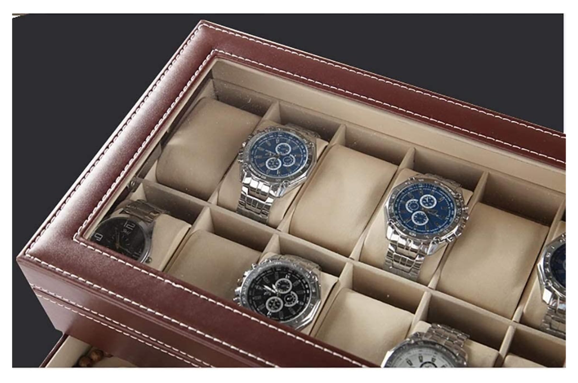 Uhrenbox, Schmuckschatulle, 2 Schichten, Uhrenschatulle, Schmuckschatulle, Organizer, groß, verspiegelte Uhrenaufbewahrung, Herren- und Damenaufbewahrung, Uhrenetui (A)