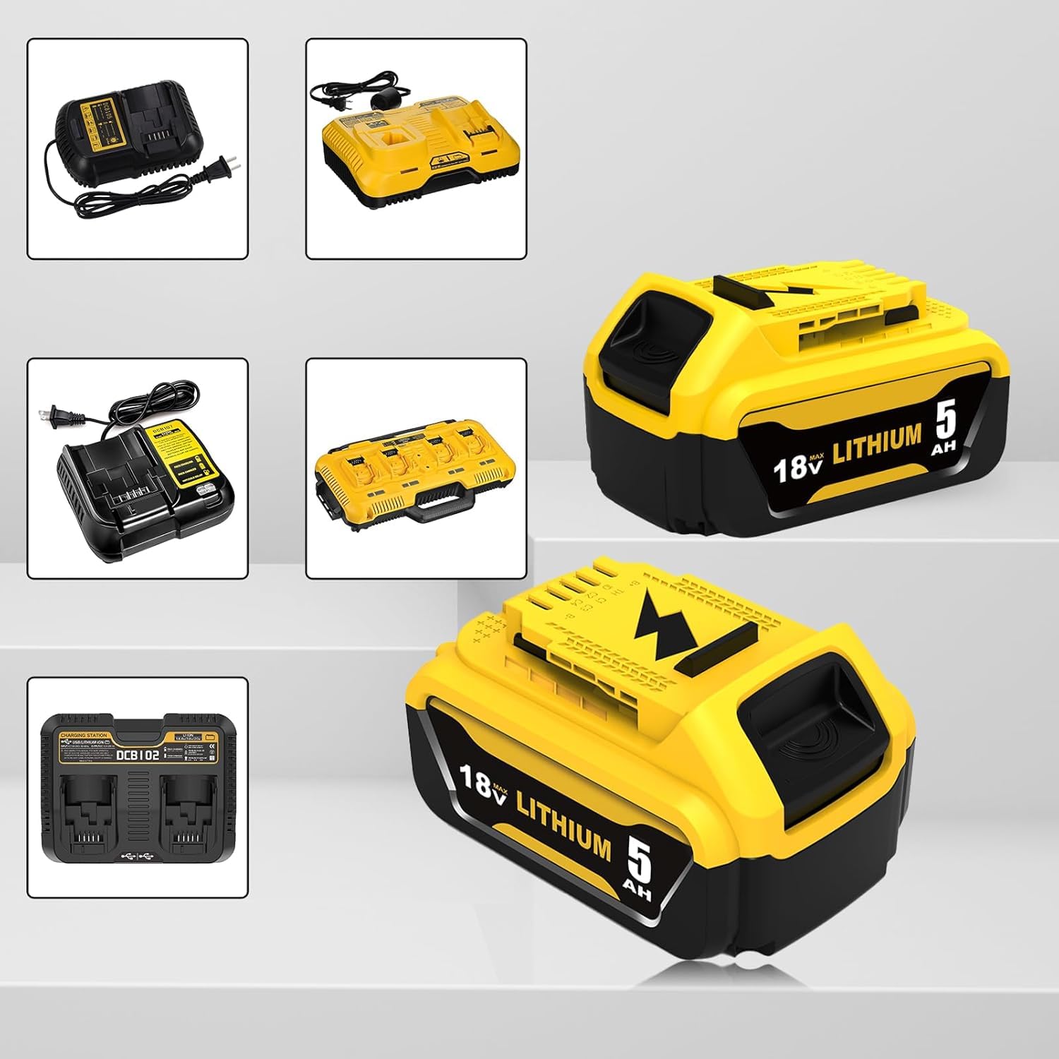 2 Piezas baterías de Repuesto de 18 V 5000 mAh para Dewalt DCB184, DCB183, DCB184B-XJ, DCB183-XJ, DCB182, DCB182-XJ, DCB181, DCB181-XJ, para Herramientas eléctricas con indicador LED