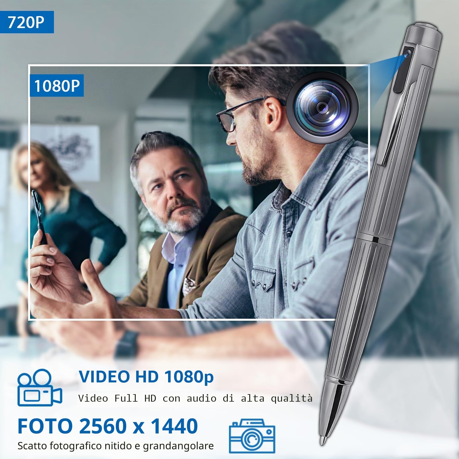 OTADUG Telecamera spia penna, 16 GB Penna fotografica nascosta, telecamera nascosta 1080P con monitoraggio del movimento, registrazione video e audio