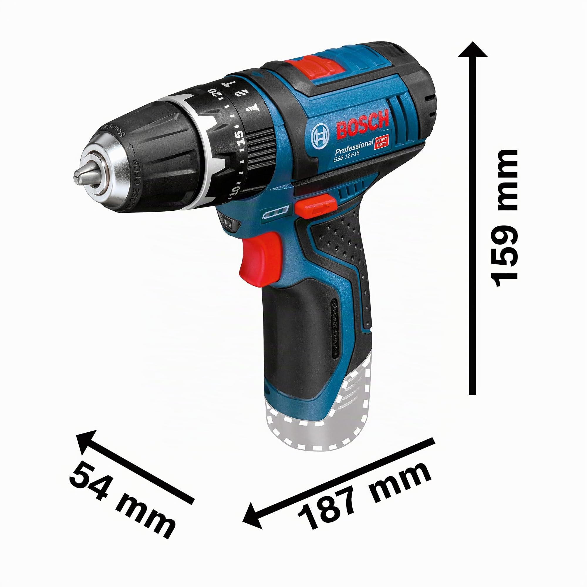 Bosch Professional 12V System Trapano-avvitatore con percussione GSR 12V-15 (incl. 2 batterie da 2.0Ah, caricabatteria GAL 12V-20, set di bit da 25 pz., borsa portautensili)