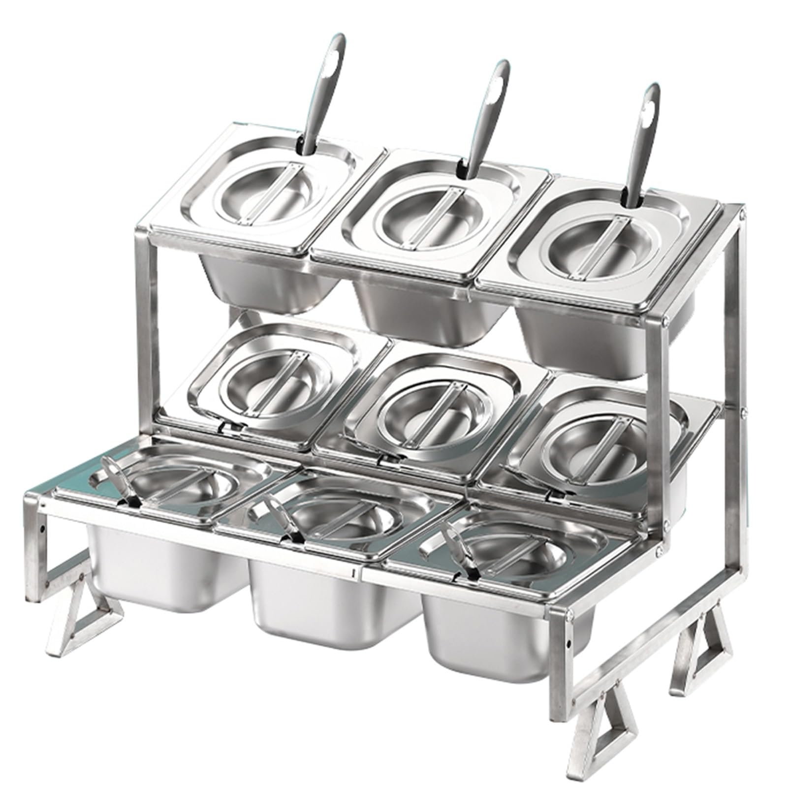 GTHTUHFD Pizza Topping Station, Stainless Steel Serving Tray And Seasoning Rack, Countertop Condiment Spice Rack For Kitchen And Restaurant Countertops,Silver-B2