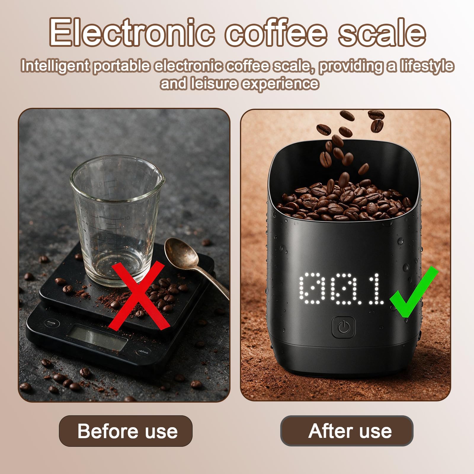 Balance à café numérique avec écran LED - Doseur numérique - Avec minuterie - Rechargeable - 0,1 g - Design simple - Conçu pour les baristas et les amateurs de café