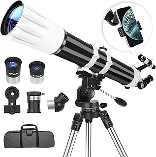 Telescope, 90mm Aperture 900mm Astronomical Refractor Telescope for Adults High Powered - Multi-Coated Professional Telescopes for Astronomy Beginners with AZ Mount, Portable Carry Bag, Phone Adapter