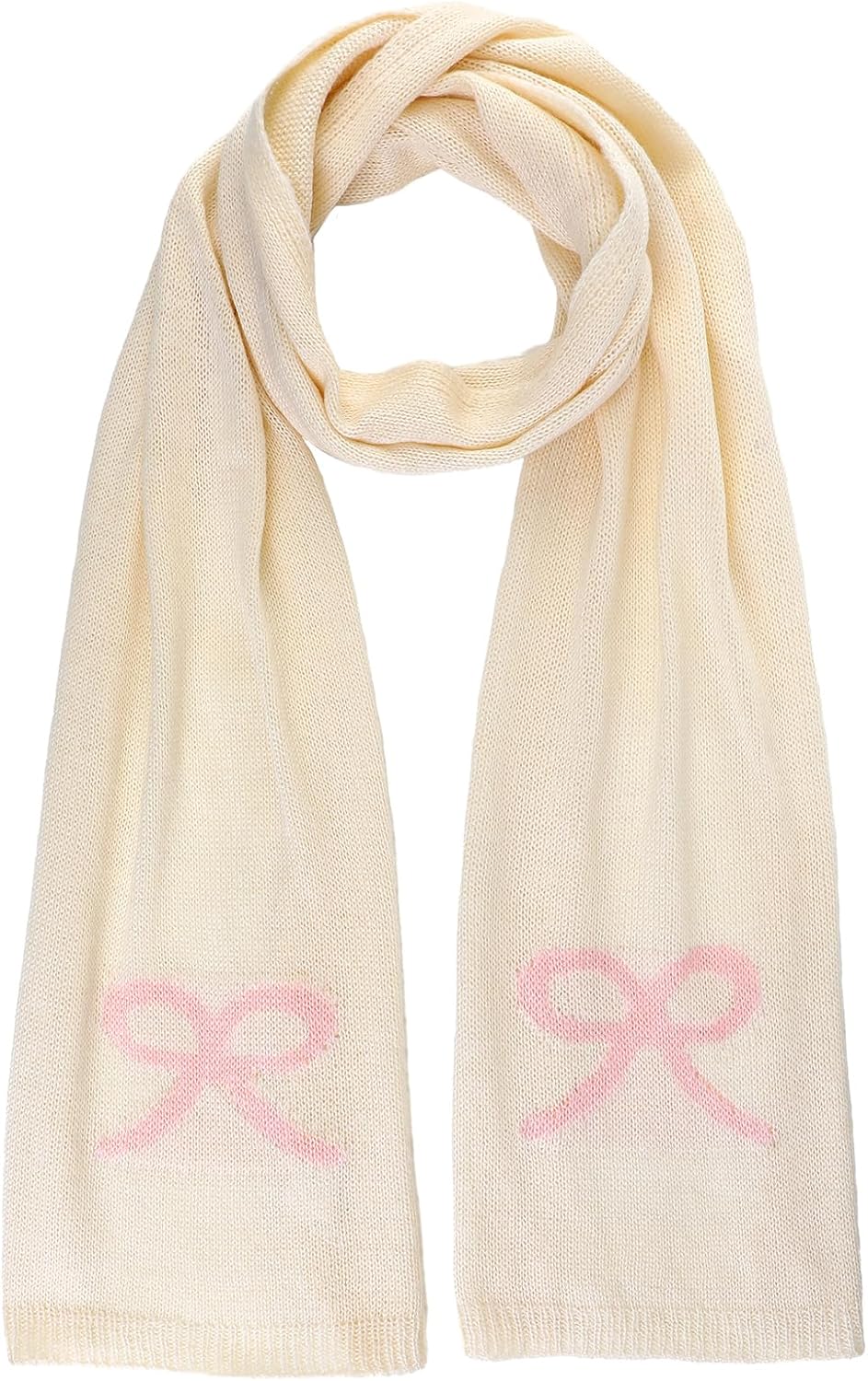 Pink Bow Knit Scarf for Women Mohair Warm Winter Scarf Soft Fashion Solid Color Neck Warmer for Cold Weather