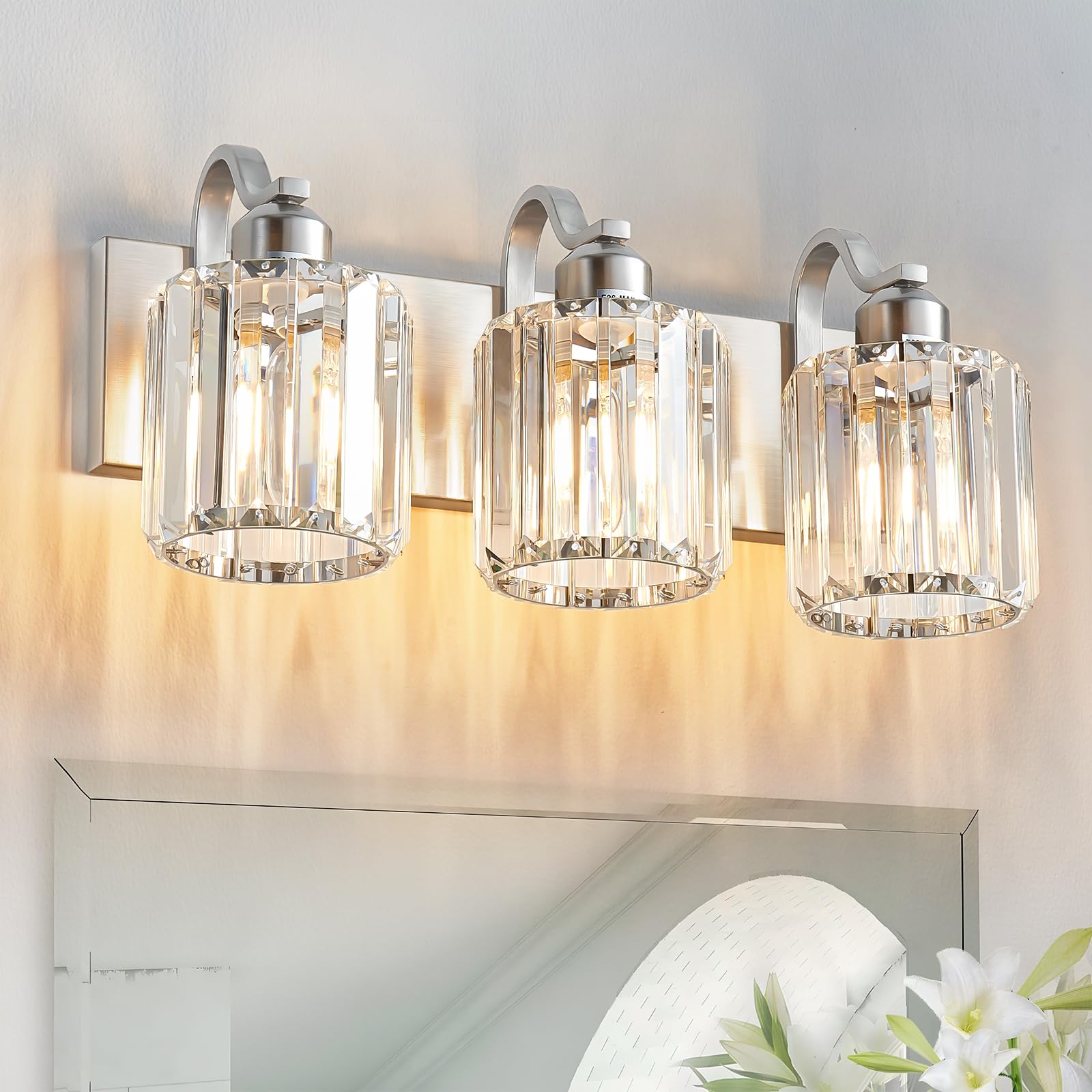Photo 1 of Aixialin Modern 3-Light Brushed Nickel Crystal Vanity Light